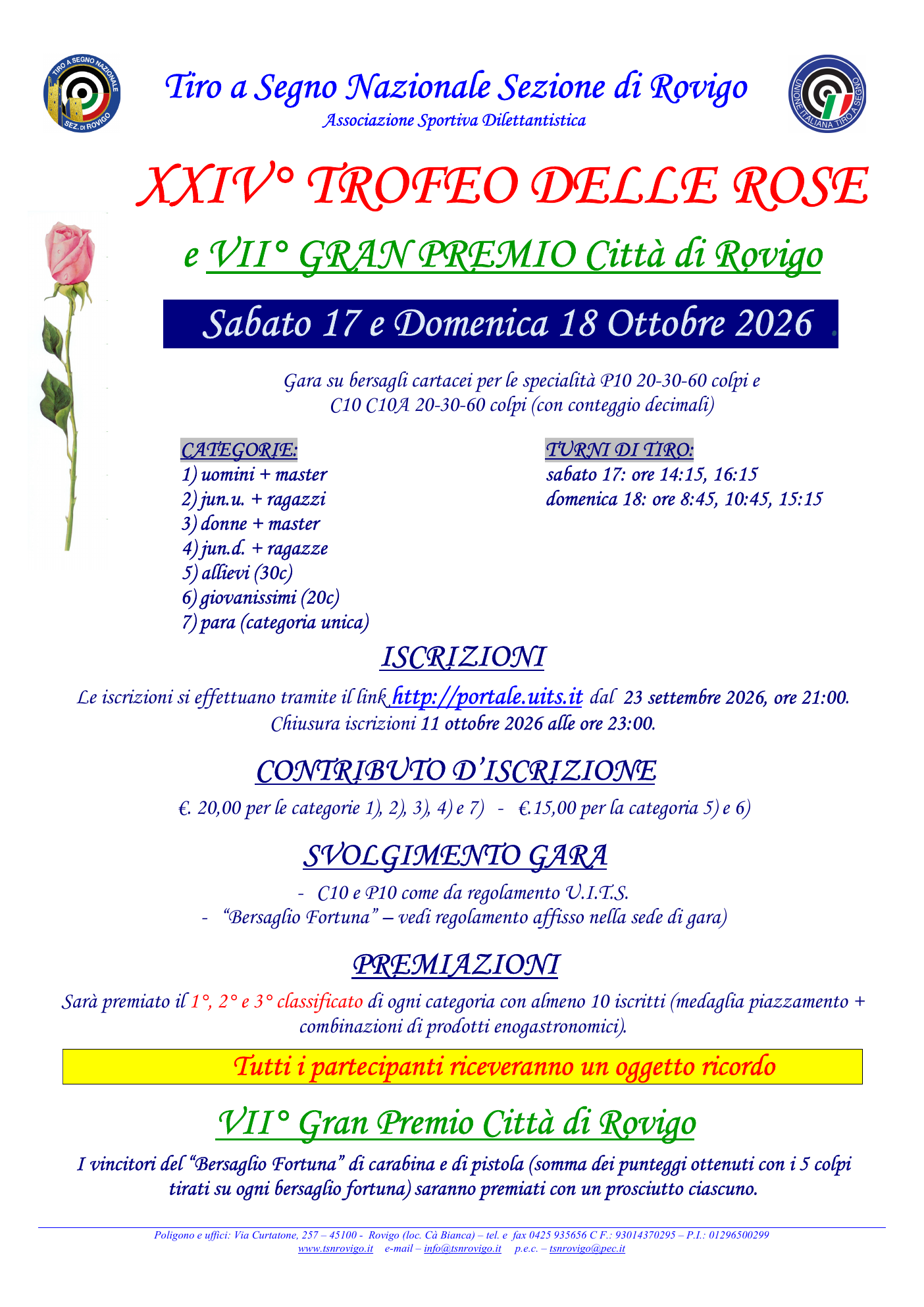 Locandina XXIV Trofeo delle Rose e VII Gran Premio Città di Rovigo, 17 e 18 ottobre 2026